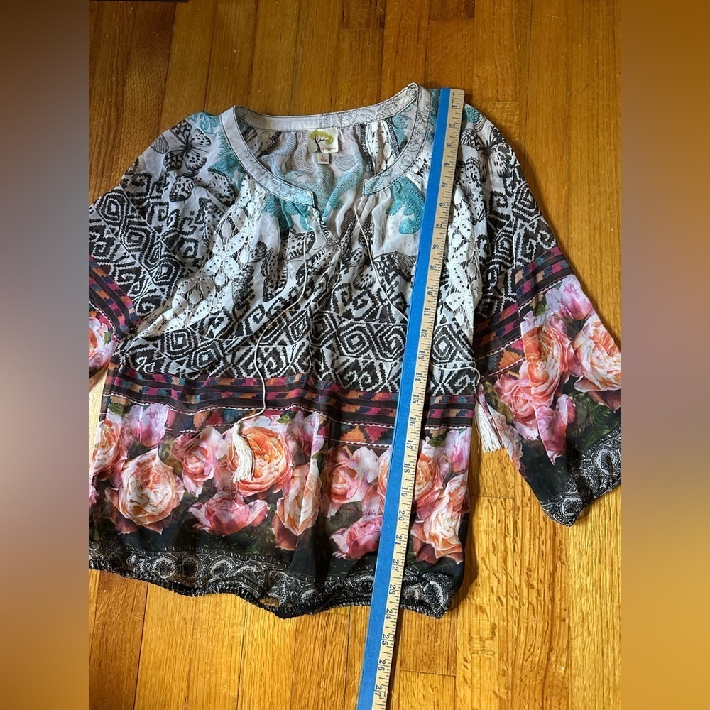 Fig & Flower Top Womens Small Sheer Floral Print Blouse(A1 - Picture 12 of 12